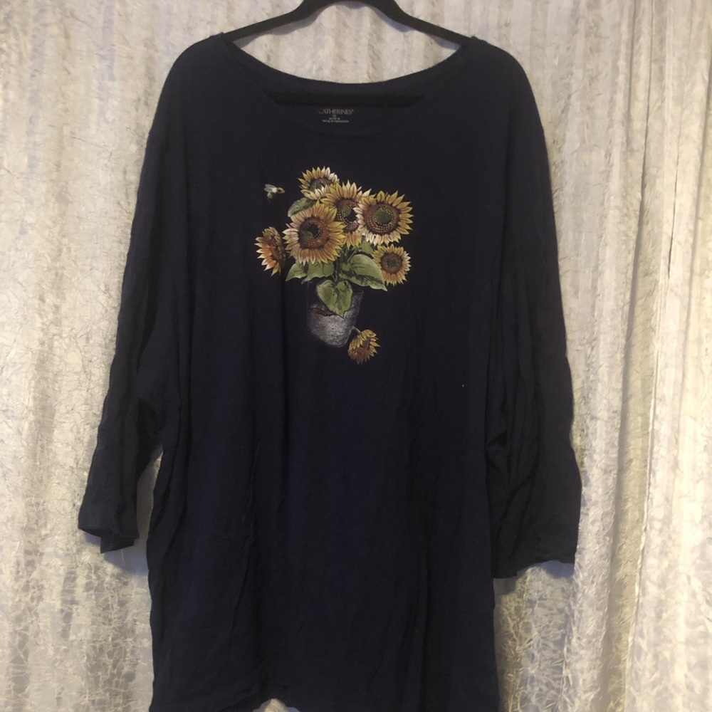 EUC Vintage Catherine’s Sunflower 3/4 Sleeve Navy Tunic, plus Size 5X